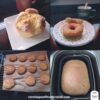 Collage de recetas caseras hechas con la panificadora Lidl: bollo suizo, donuts, galletas de mantequilla, pan y focaccia. Todas estas recetas son susceptibles de guardar y organizar en un cuaderno digital de recetas.